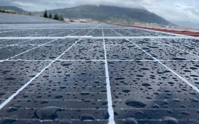 Beautiful image of Solar panels after a rainfall.